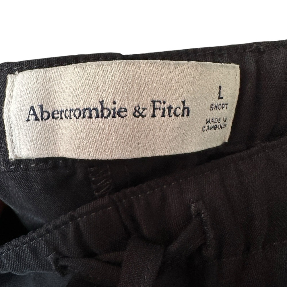Abercrombie & Fitch Black Cargo Pants L Short Elastic Waist Wide Leg Pockets - Picture 9 of 16